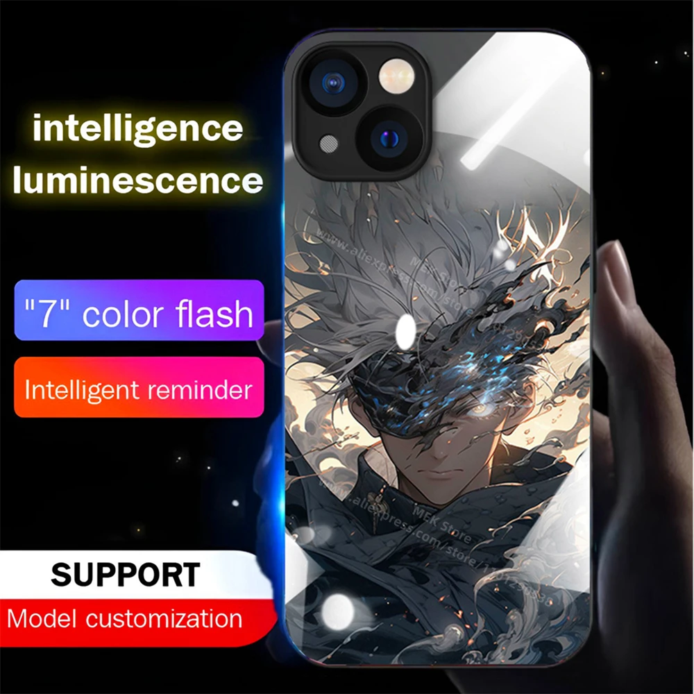 So Cool Anime Role Smart LED Light Glow Tempered Glass Phone Case For iPhone Air 17 16 E 15 14 13 12 11 Pro Max Plus