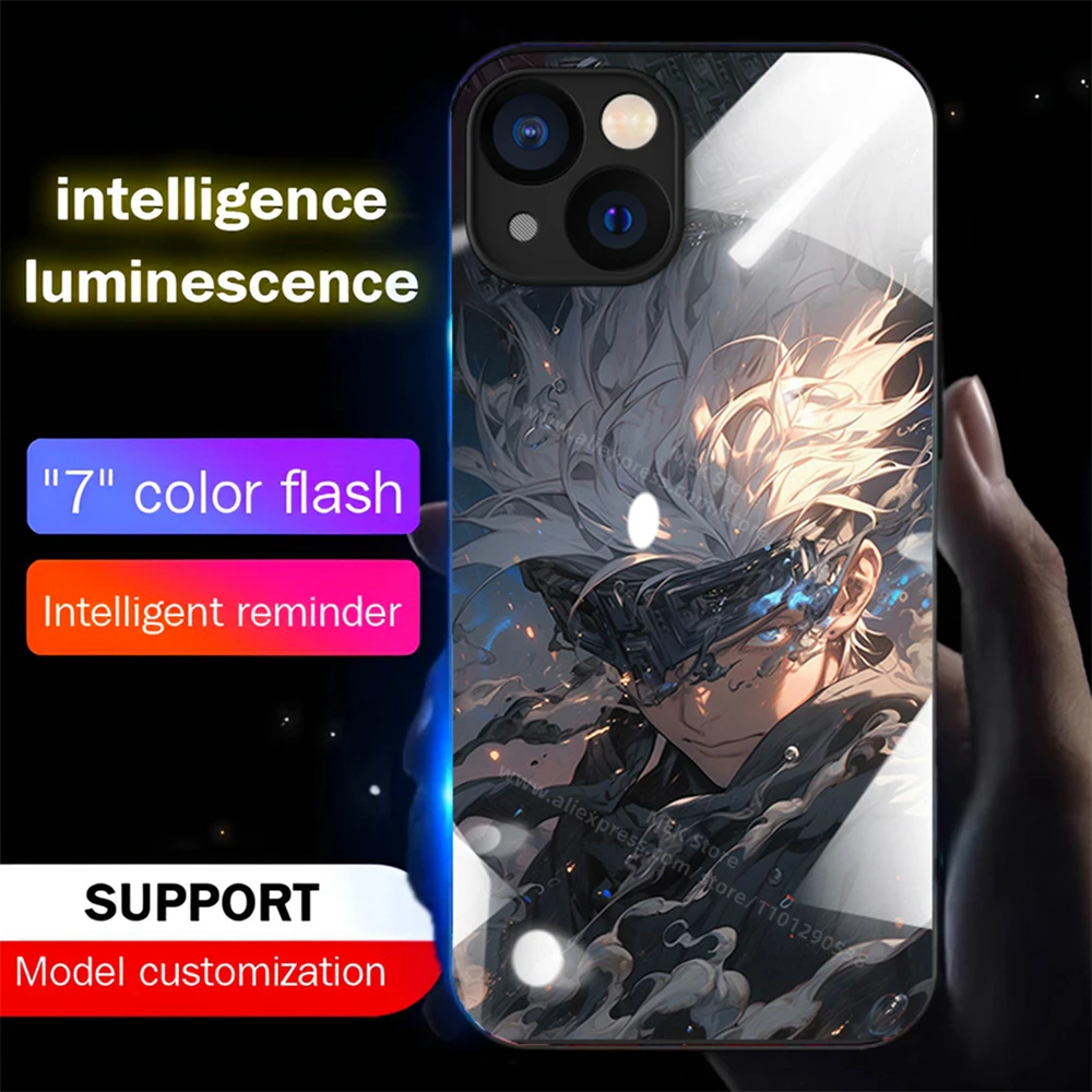 So Cool Anime Role Smart LED Light Glow Tempered Glass Phone Case For iPhone Air 17 16 E 15 14 13 12 11 Pro Max Plus