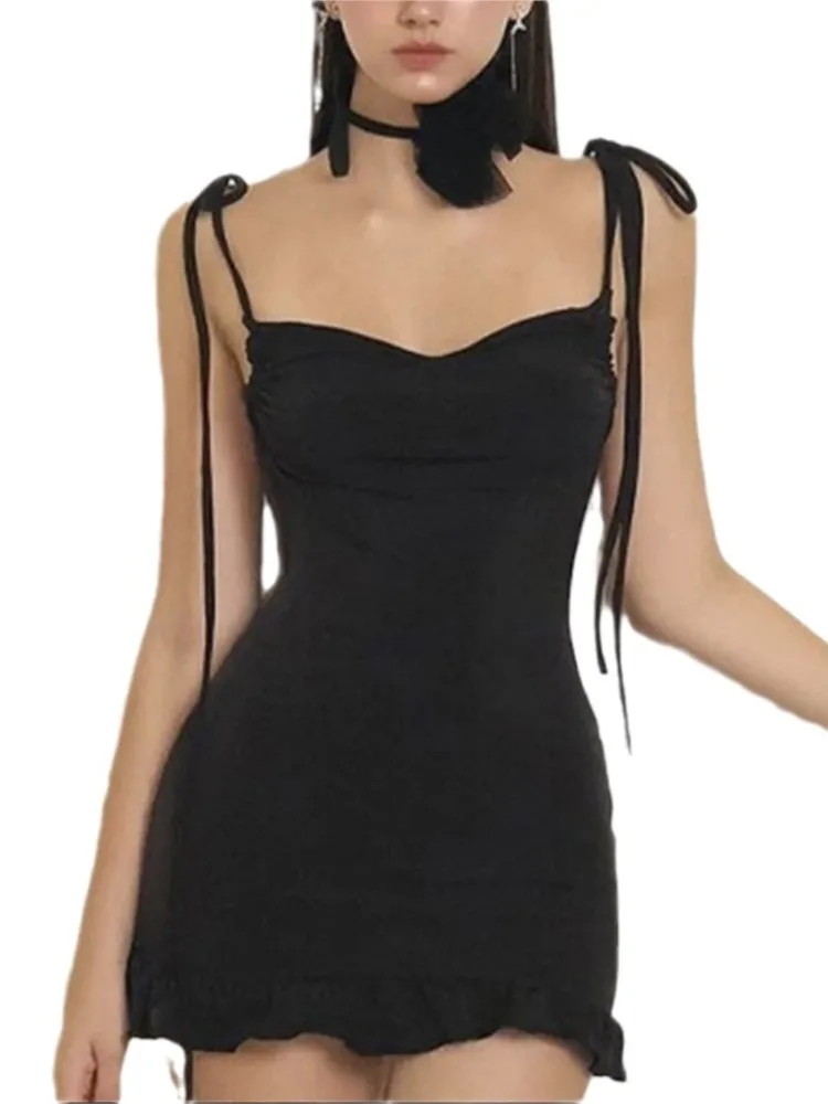 Y2K Sexy Backless Lace-up Hot Girl Sexy Backpack Hip Short Dress Summer Women's Suspender Dress Vestidos Para Mujer Ropa Mujer