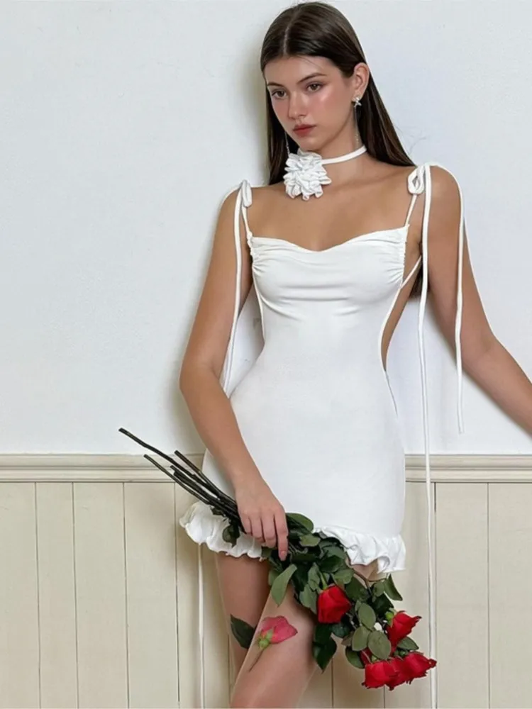 Y2K Sexy Backless Lace-up Hot Girl Sexy Backpack Hip Short Dress Summer Women's Suspender Dress Vestidos Para Mujer Ropa Mujer
