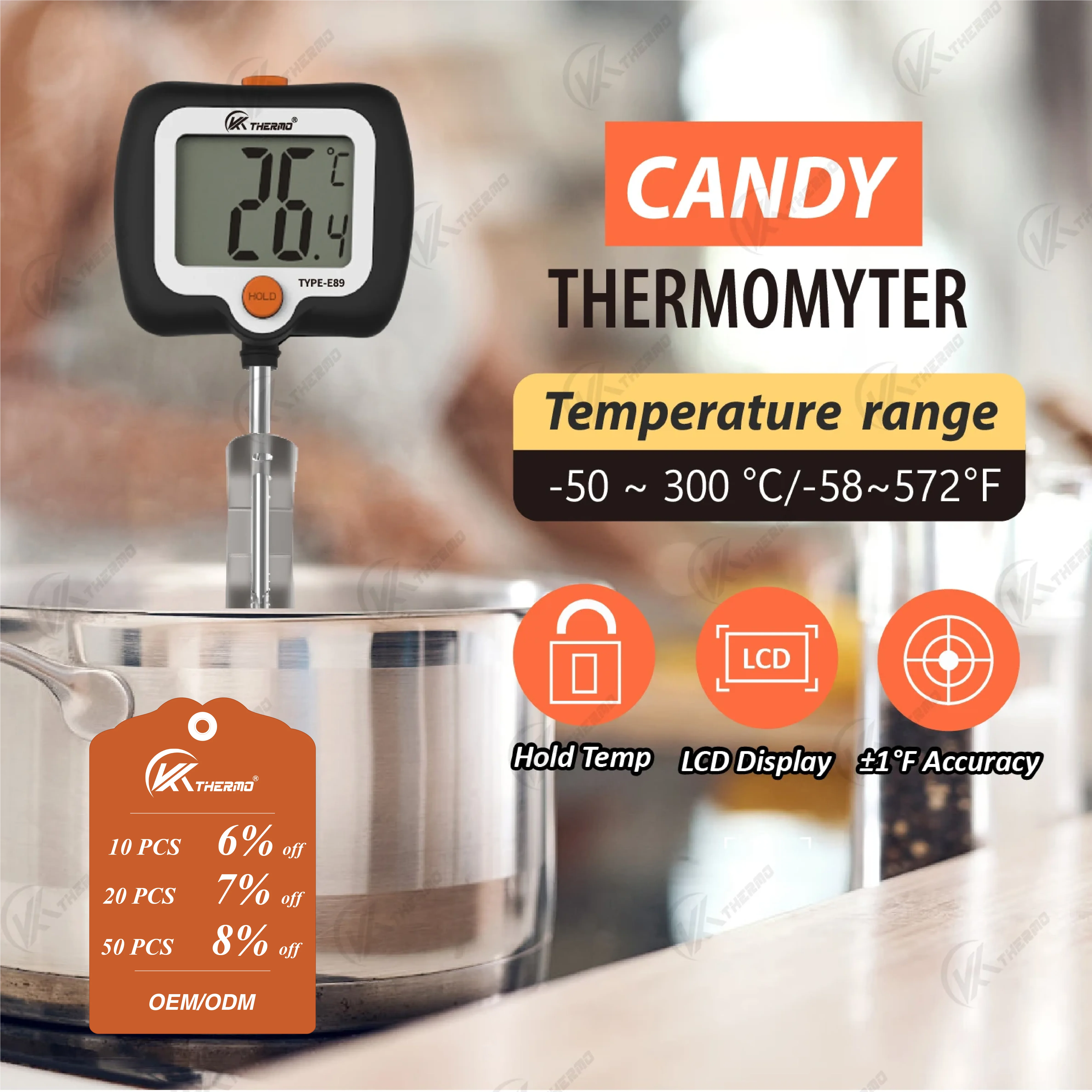 Digital Candy Thermometer with Stainless Steel Probe & Clamp for Sugar Cooking, Syrup Making, Deep Frying – Accurate ±1°F
