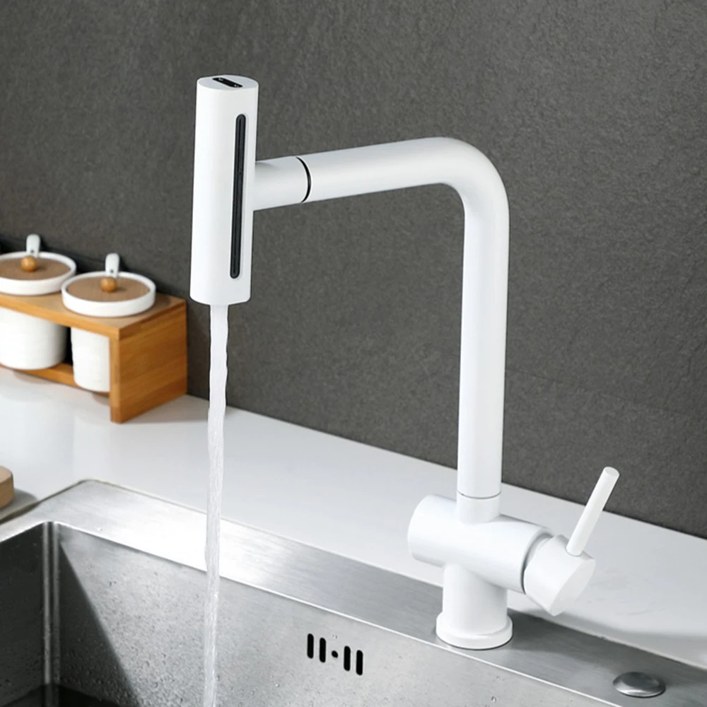 Touch on Waterfall Kitchen Sink Faucets with Pull Down Hot Cold Kitchen Sink Faucet White Sensor Touch Kitchen Sink Mixer Tap