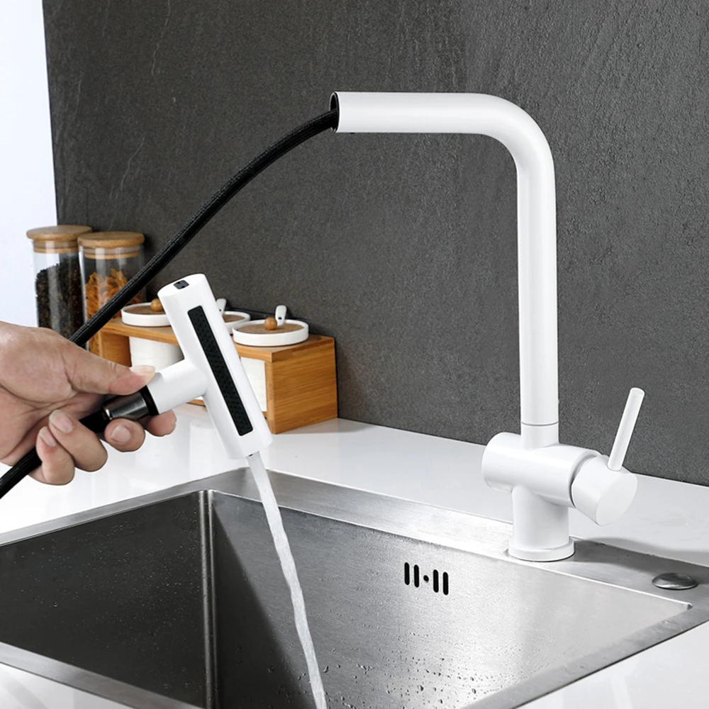 Touch on Waterfall Kitchen Sink Faucets with Pull Down Hot Cold Kitchen Sink Faucet White Sensor Touch Kitchen Sink Mixer Tap