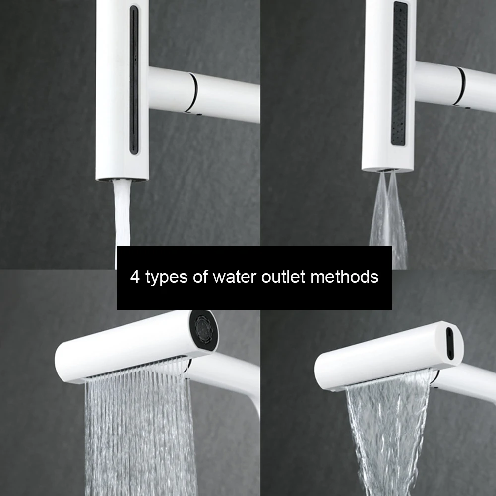 Touch on Waterfall Kitchen Sink Faucets with Pull Down Hot Cold Kitchen Sink Faucet White Sensor Touch Kitchen Sink Mixer Tap