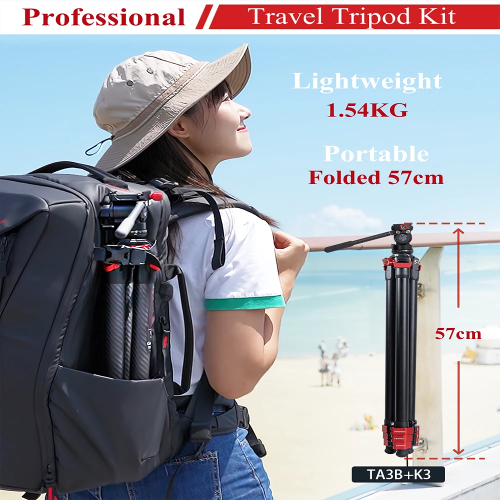IFOOTAGE Tripod Gazelle TA3B with K3 Fluid Head Lightweight Camera Tripod  Cellphone Clip Travel DSLR Tripod for Nikon Canon