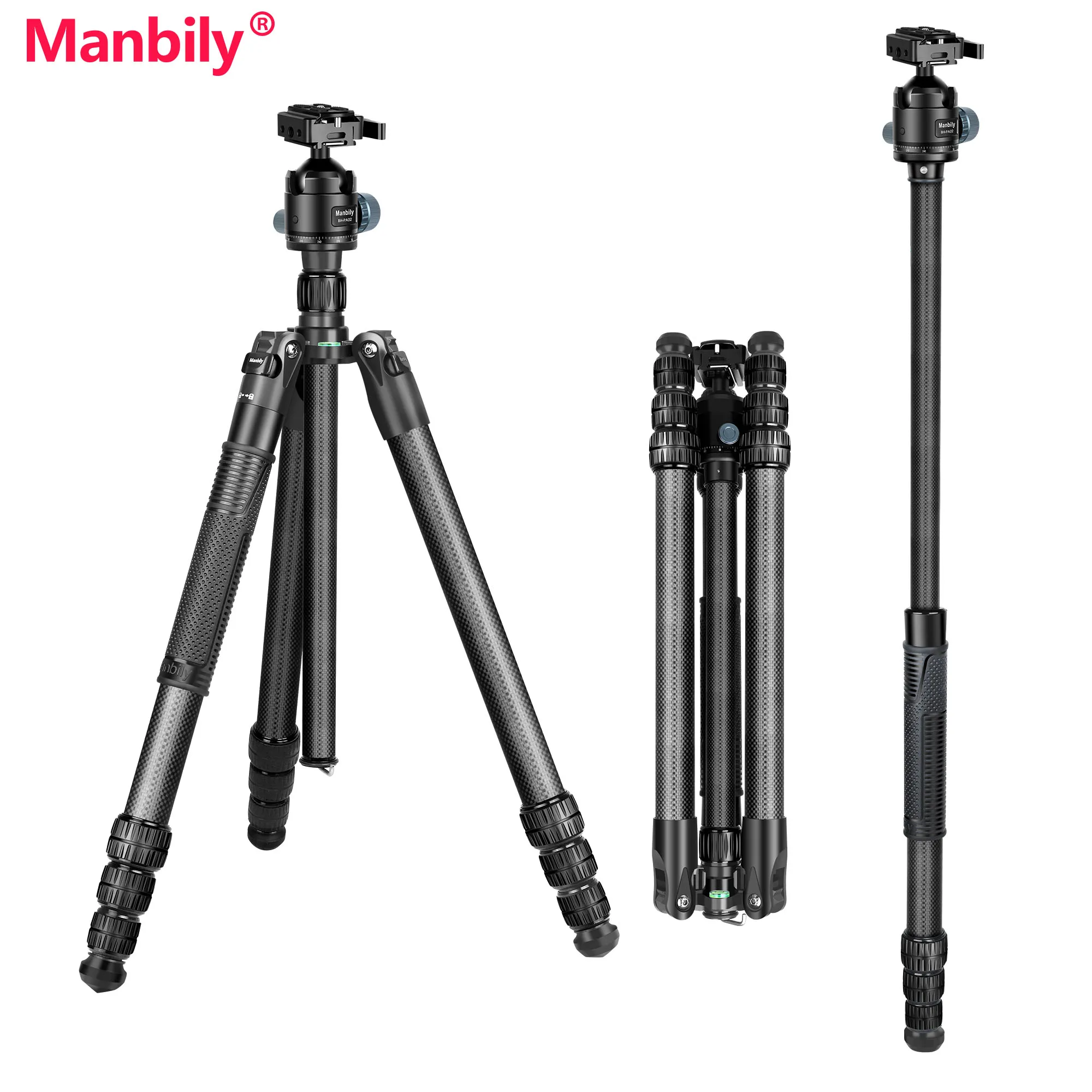 Manbily MC-364 Professional 3K Carbon Fiber Tripod 36mm Large Tube 4-sections Camera Tripod Photographic travel Tripod