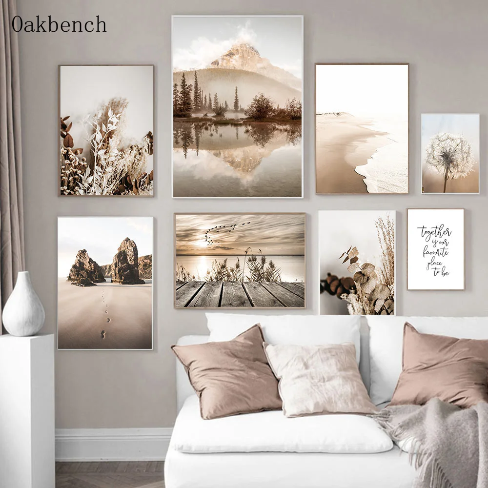 Mountain Sea Landscape Art Canvas Painting Hay Dandelion Print Beach Wall Art Posters Nordic Wall Pictures For Home Decoration