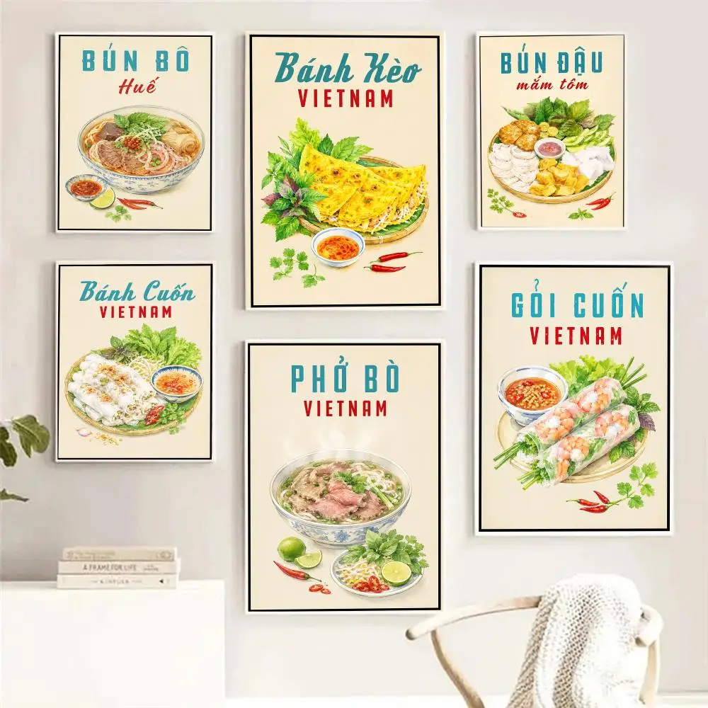 Vietnamese Food Braised Fish Tofu Noodles Paint Calligraphy Room Home Bedroom Interior Wall Decoration Canvas Poster Art Mural