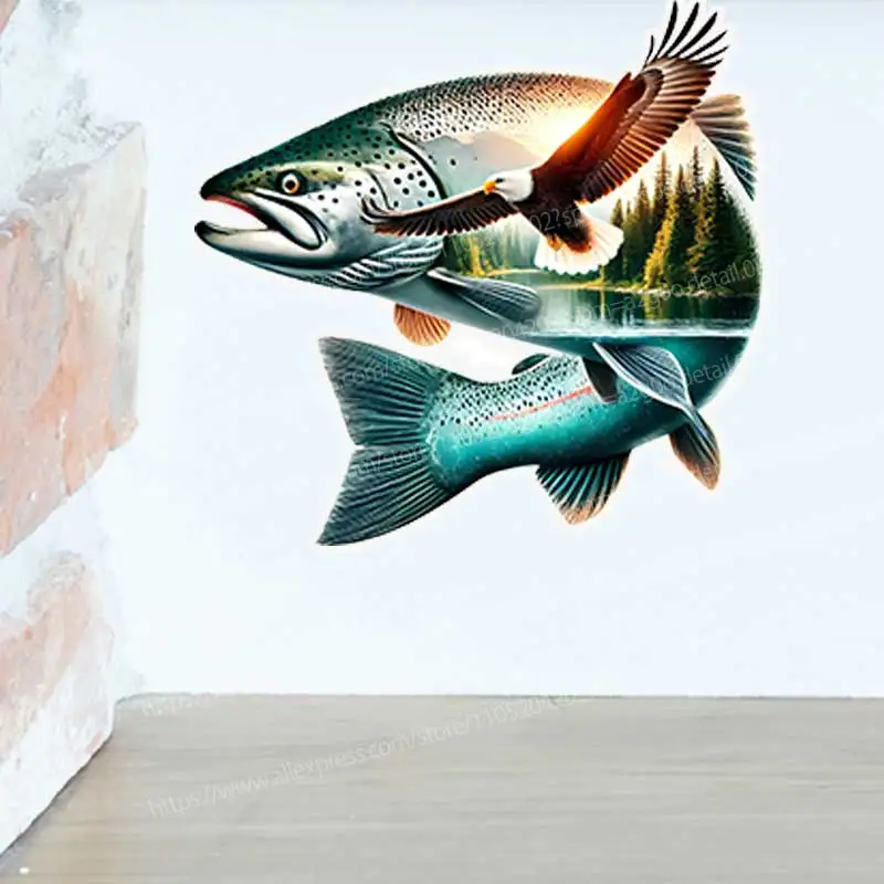 Salmon Wildlife Art Decorative Decal Stickers Fishes Natural Theme for Home Decor AA102