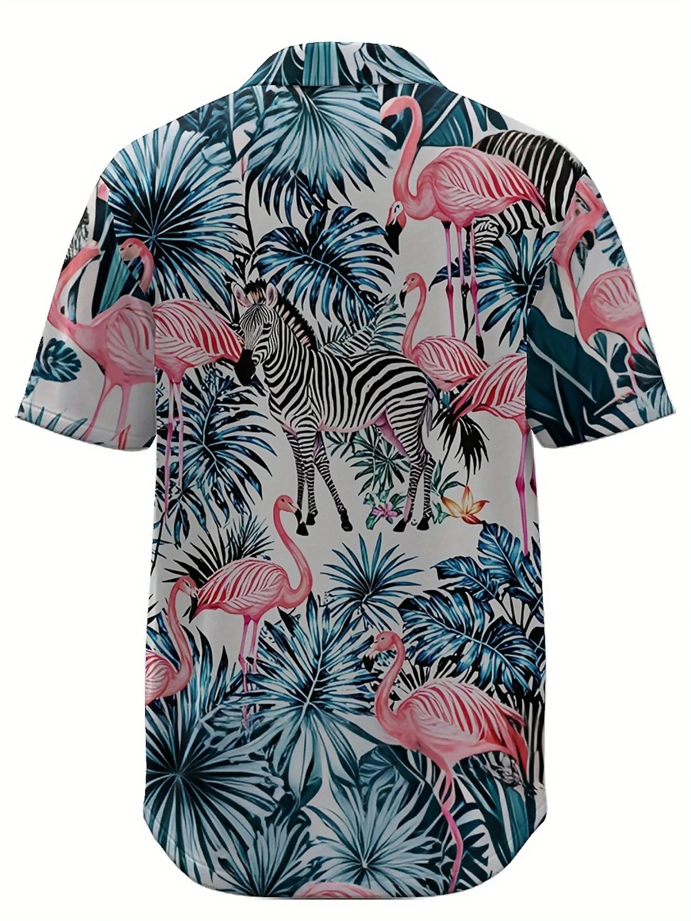 Men's Large Size Hawaiian Shirt - Zebra and Flamingo Pattern, Colorful Aloha Shirt, Casual ,Ideal Gift for Family and Friends