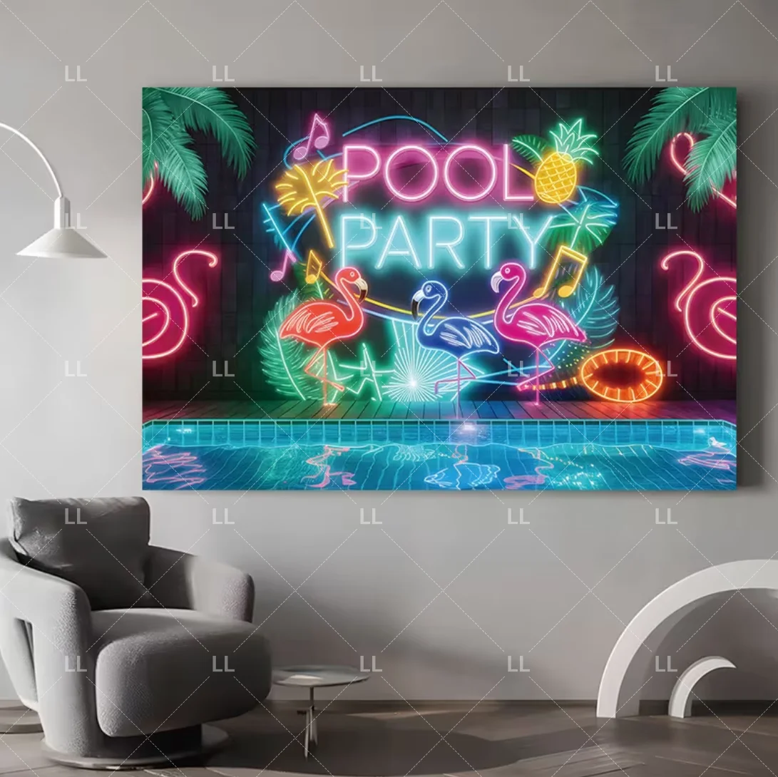 Beach Summer Pool Party Decoration Banner Flamingo Neon Backdrop Hawaiian Swimming Holiday Vacation Photography Background Props