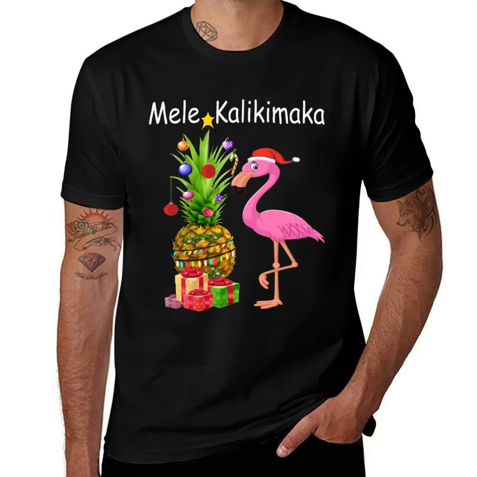 Mele Kalikimaka Flamingo Decorate Pineapple Christmas Hawaiian Hawaii T-Shirt Sun Block Outdoor T-Shirt