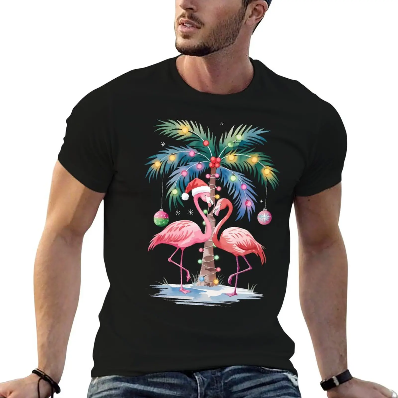 Funny Hawaiian Summer Tropical Flamingo Funny Christmas T-Shirt Construction Work Tee Shirt