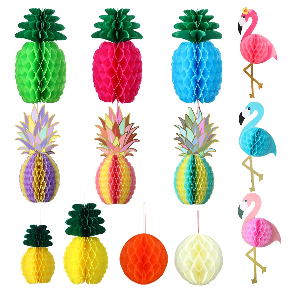1/3Pcs Pineapple Flamingo Honeycomb Hawaii Tropical Fruit Cactus Hainging Ornaments Paper Lanterns Summer Aloha Party Supplies