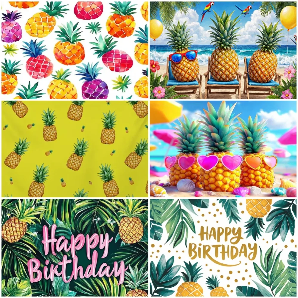 Tropical Beach Pineapple Birthday Party Decoration Backdrop Palm Tree Pool Flamingo Hawaiian Style Background Room Banner Props