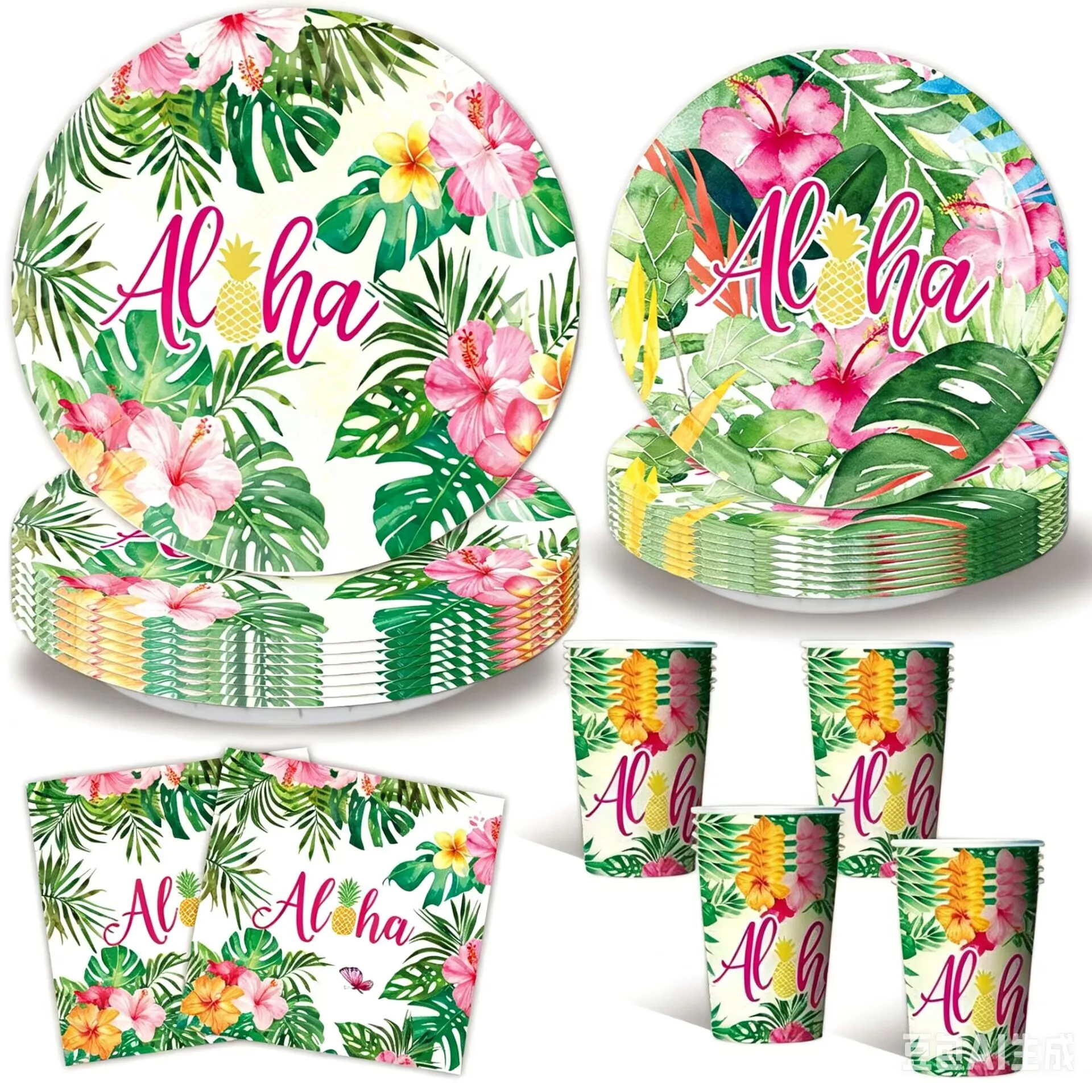 Hawaiian Flamingo Kids Birthday Party Supplies Disposable Tableware Paper Plates Cups Napkins Banner Balloons Party Decorations