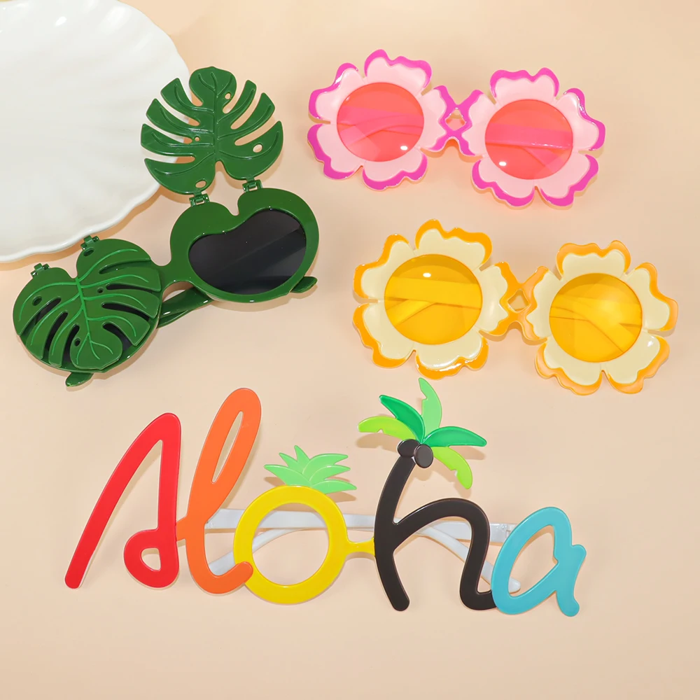 Funny Photo Props Glasses Hawaiian Party Decorations Palm Leaves Fruit Coconut Tree Flamingo Aloha Glasses Summer Birthday Party