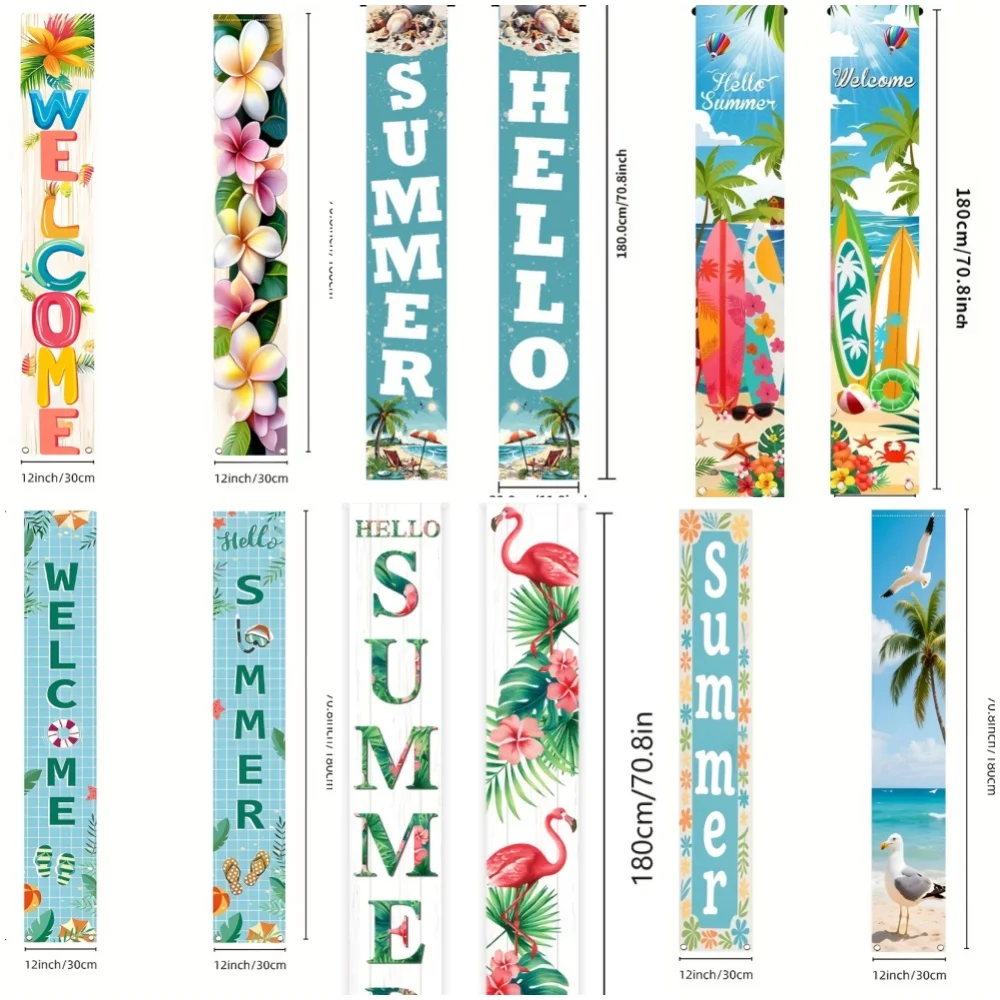 Summer Beach Theme Party Decoration Porch Backdrop Tropical Palm Tree Hawaiian Flamingo Seagull Background Outdoor Banner Props