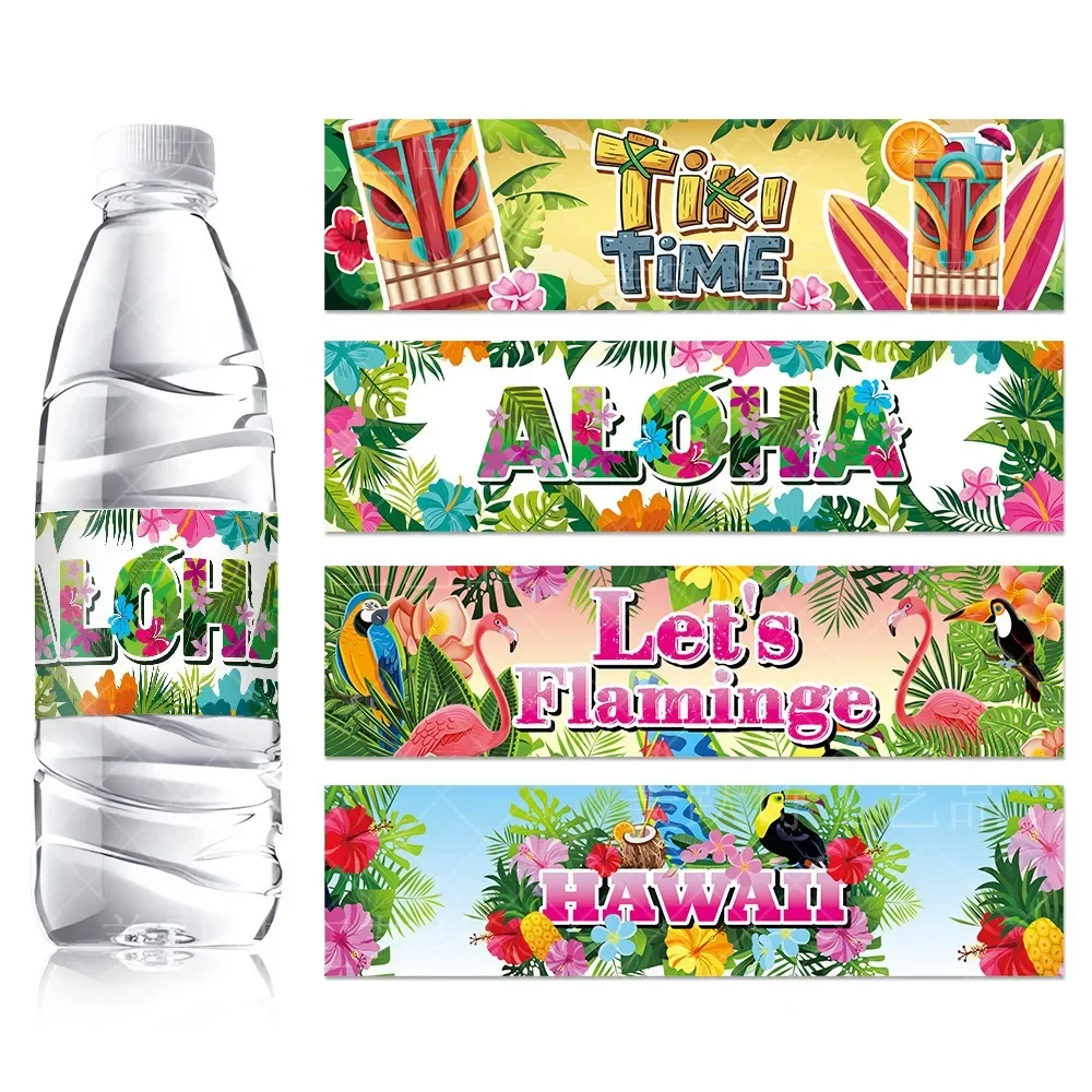8pcs Hawaiian Party Water Bottle Sticker Aloha Flamingo Sticker Summer Beach Party Drink Bottle Sticker Happy Hawaii Party Decor