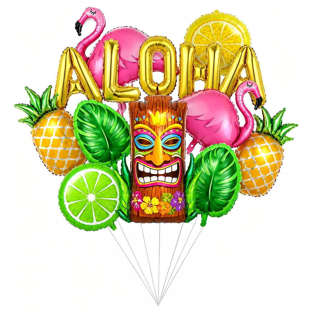 1Set Flamingo Lemon Tiki Stump Hibiscus Foil Balloon Tropical Hawaiian Aloha Summer Beach Birthday Baby Shower Party Decorations