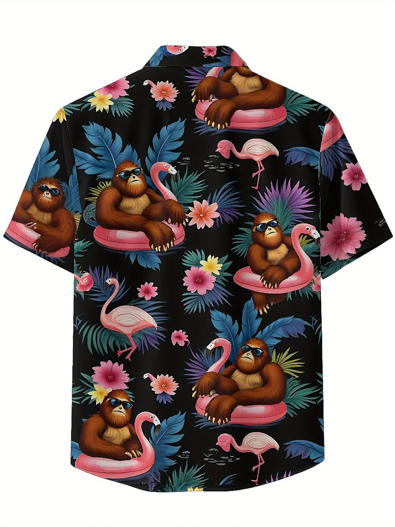 Men's Plus Size Hawaiian Shirts Fun Monkey Pink Flamingo Swimming Ring pattern,Unisex Aloha Shirts,summer Alternative Clothing