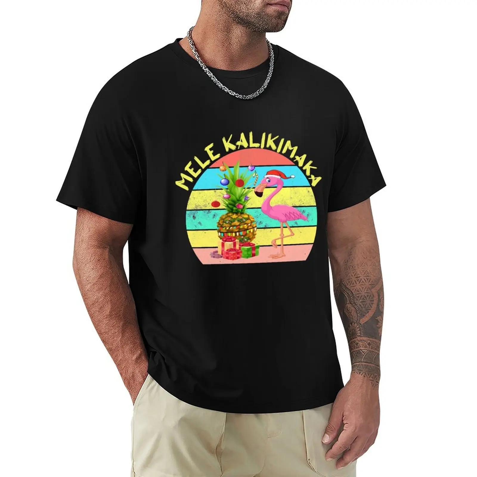 Mele Kalikimaka Flamingo Decorate Pineapple Christmas Hawaiian Hawaii T-Shirt Thanksgiving Day Tee Top
