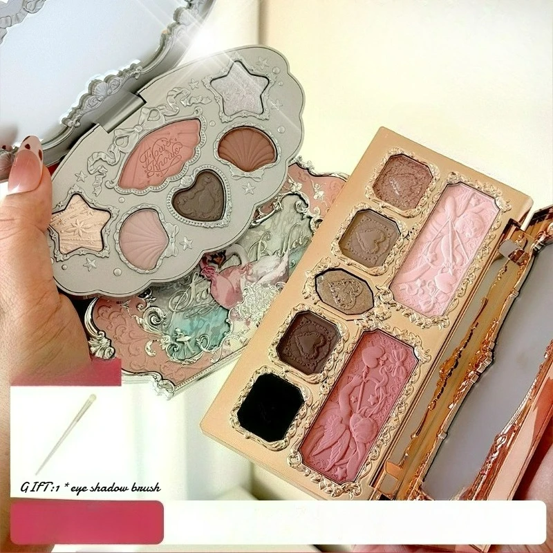 Flower Knows Matte Shimmer Chameleon Eyeshadow with Brush Glitter Relief Palette Easy To Wear Long-lasting Makeup