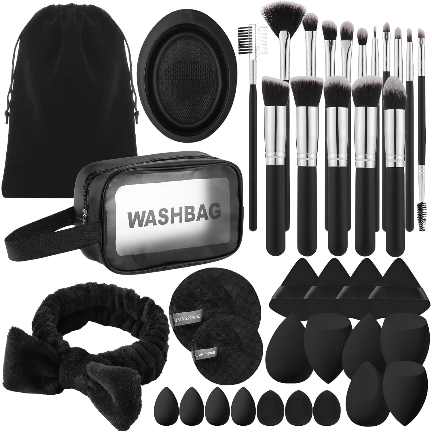 16Pcs Professional Makeup Brush Set Eye Shadow Contouring Foundation Highlight Setting Powder Blending Makeup Sponge Powder Puff