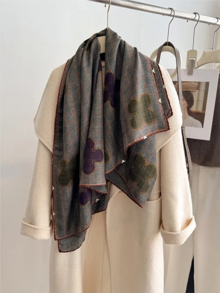 A large silk and wool shawl for the air-conditioned room double-sided scarf outerwear