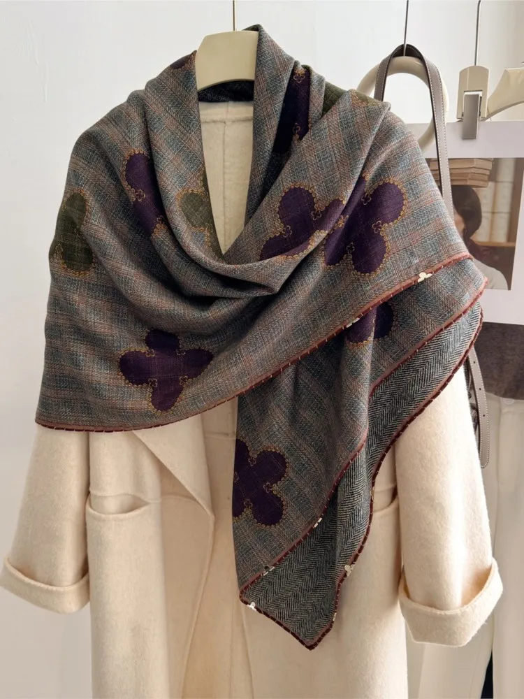 A large silk and wool shawl for the air-conditioned room double-sided scarf outerwear