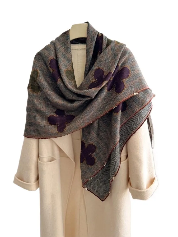 A large silk and wool shawl for the air-conditioned room double-sided scarf outerwear
