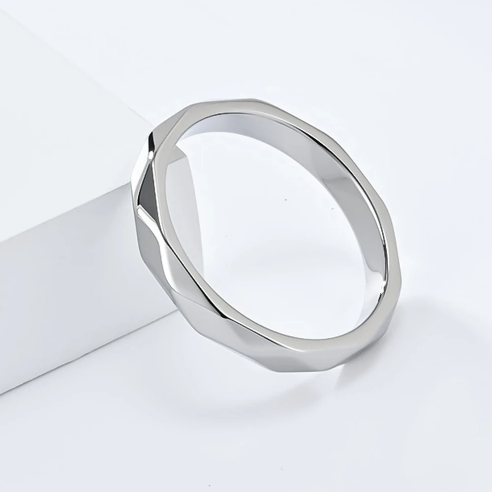 4mm Width Stainless Steel Women Men Cutting Rhombus Surface Propose Girlfriend Valentines Day Christmas Anillos  Gifts