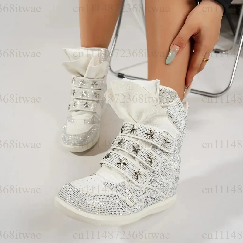 Women's Fashion High-Top Boots Sparkly Design Thick Soles Sneakers and Casual Shoes Punk Style Casual Walking Footwear