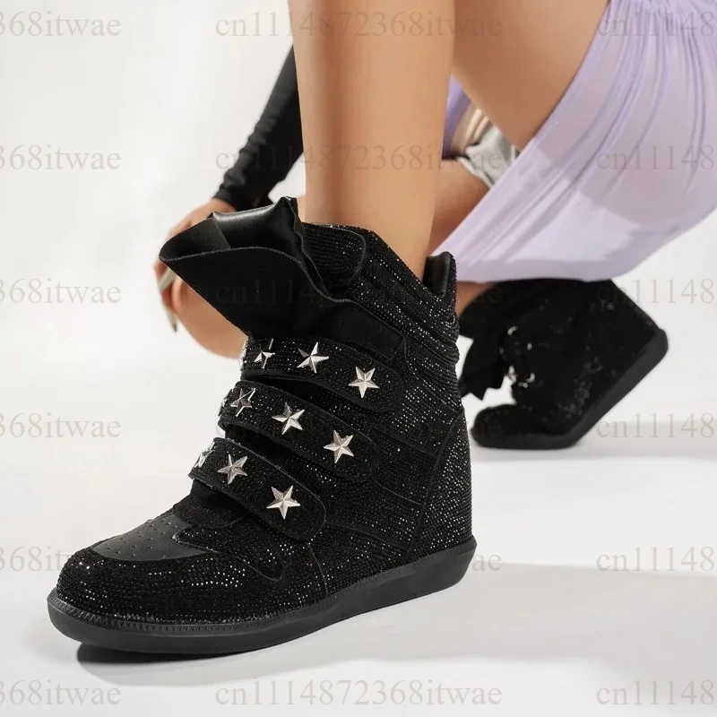 Women's Fashion High-Top Boots Sparkly Design Thick Soles Sneakers and Casual Shoes Punk Style Casual Walking Footwear