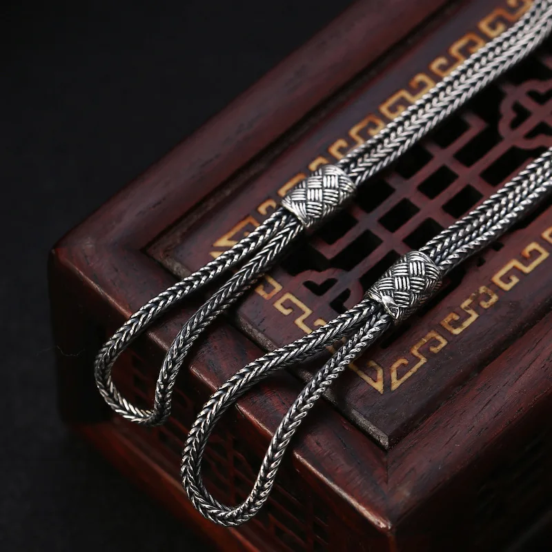 s925 sterling silver creative design retro carrying strap Thai silver simple elegant stitching fox tail bracelet