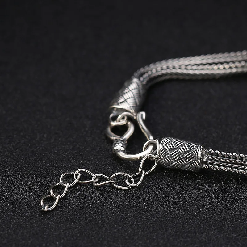 s925 sterling silver creative design retro carrying strap Thai silver simple elegant stitching fox tail bracelet