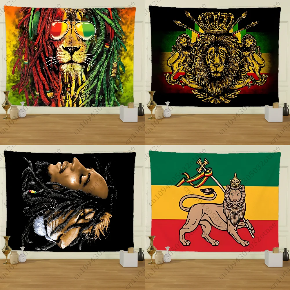 Rastafari Lion Head Bob Tapestry Flag Creative Pattern Photo Living Room Wall Art Tapestry Decor Party Outdoor Decorate Banners