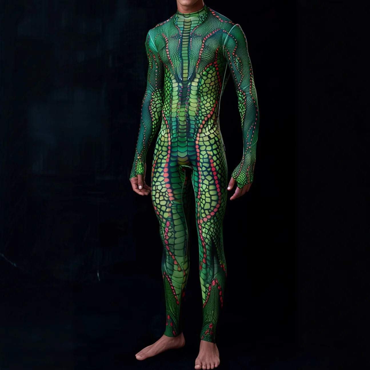 Halloween Snake Pattern Steam Punk Jumpsuit Animal Skin Chameleon Stretch Tights Carnival Party Cosplay Performance Costume Suit