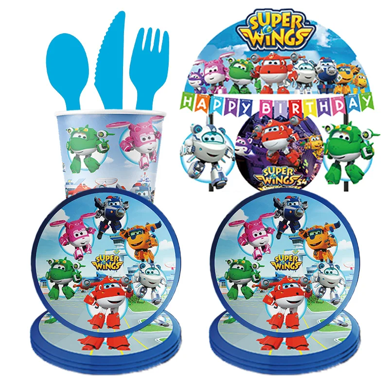 Super Wings Foil Balloon Tableware Kids Toy Baby Shower Baptism Cartoon Gift Packing Disposable Birthday Party Decortions Supply