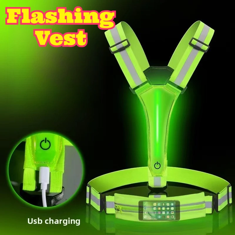 LED Glowing Reflective Vest High Visibility Flash Safety Waistcoat Elastic Breathable Warning Garment Night Running Cycling New