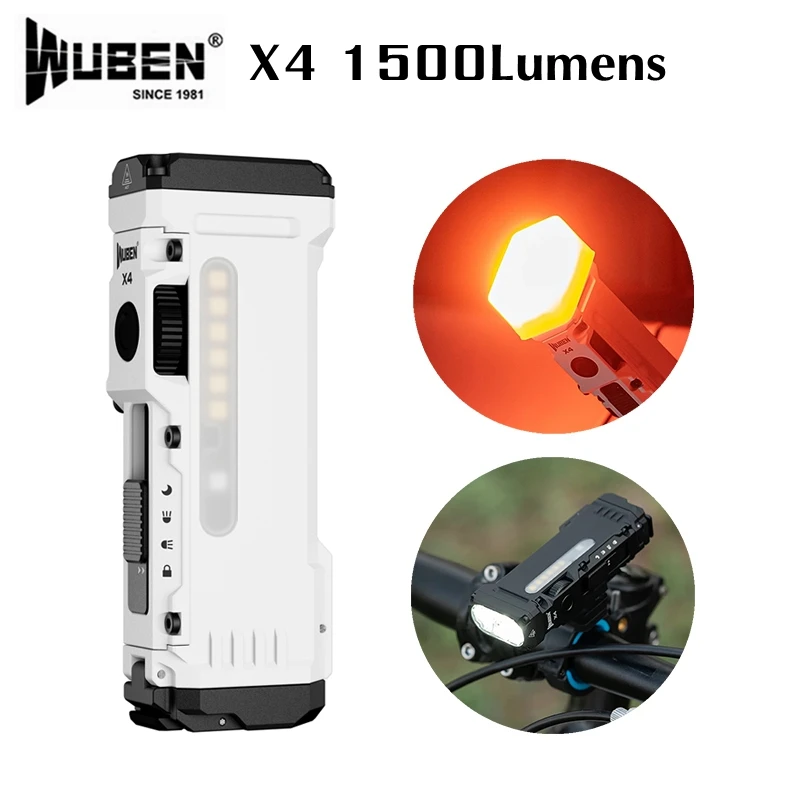 WUBEN X4 EDC Rechargeable Flashlight 1500Lumens Waterproof Multi Functional White RGB Light Portable Torch With 3400mAh Battery