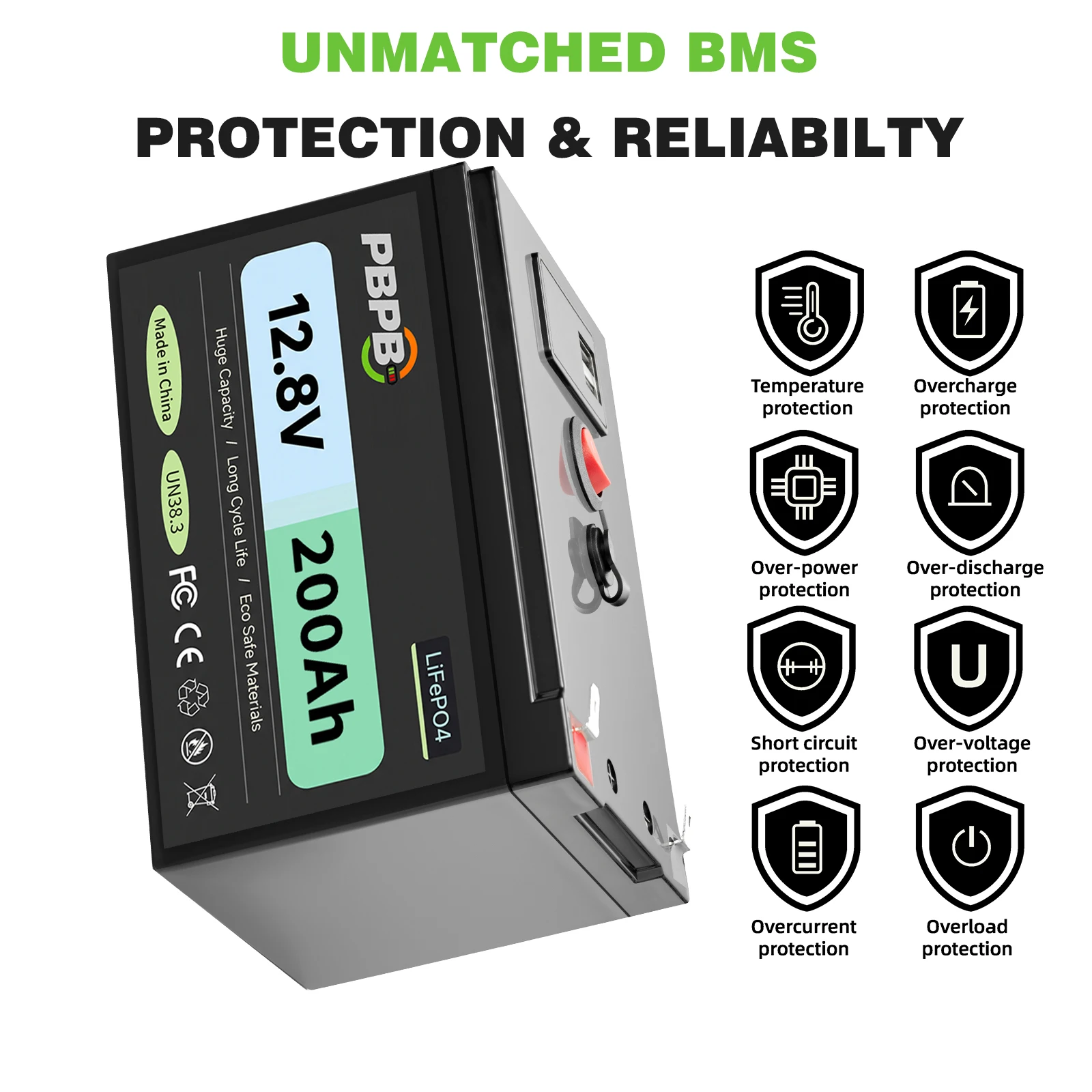 12.8V 200Ah LiFePO4 Lithium Battery with 100A BMS,Low-Temp Protection,2000+ Cycles  for LED power supply, electric wheelchair
