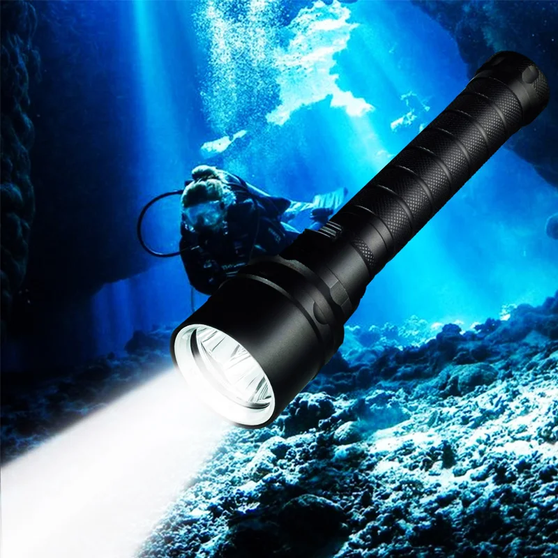 D2 Diving Flashlight Safety Dive Light Torch T6 Underwater Scuba Flashlights 100M for Under Water Sports Outdoor Cycling fishing