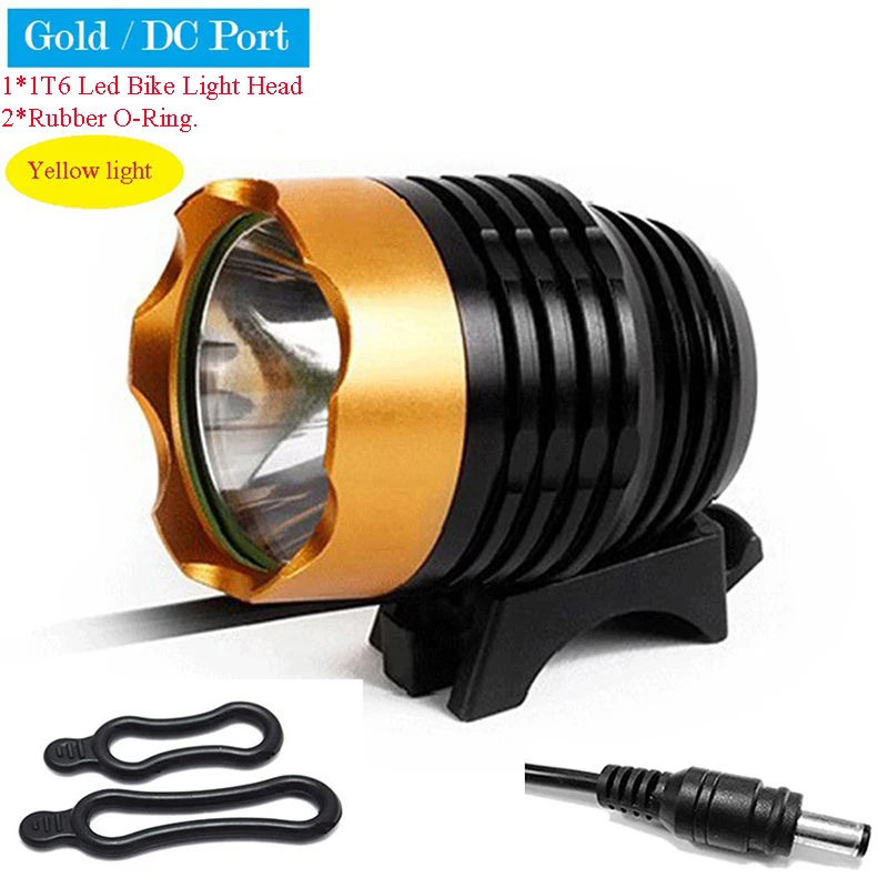 USB/DC T6 LED Yellow Lighting Bike Lamp Head - MTB Headlight for Cycling Night Ride Multi-Color Shells Bicycle Front Spotlight