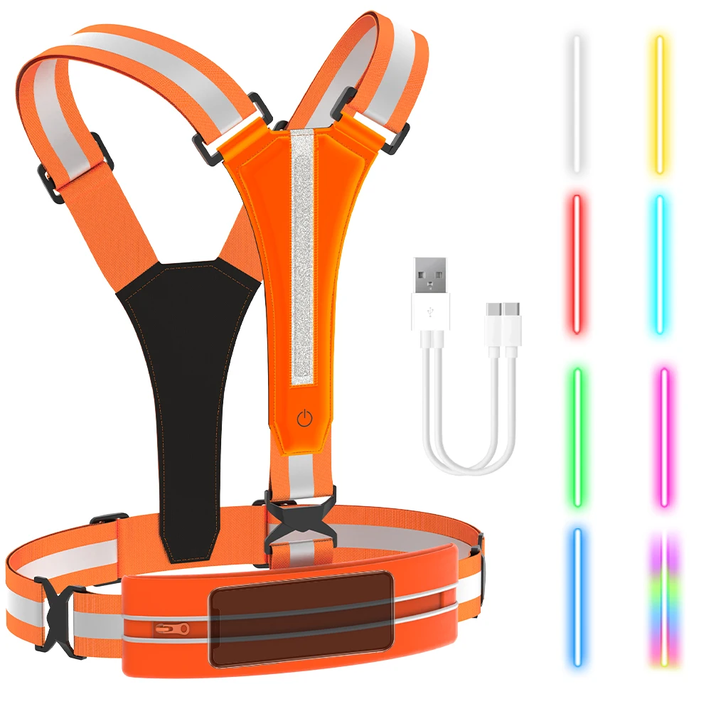 LED Reflective Vest Cycling Reflective Safety Vest Electric Scooter Flashing Vest USB Rechargeable LED Vest Running Jogging Fish