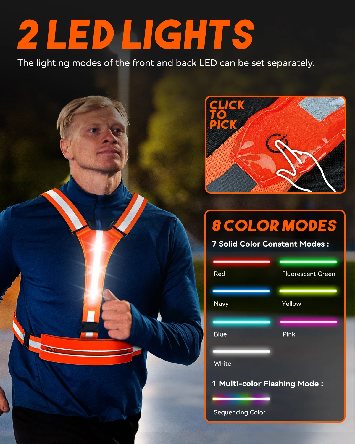 LED Reflective Vest Cycling Reflective Safety Vest Electric Scooter Flashing Vest USB Rechargeable LED Vest Running Jogging Fish