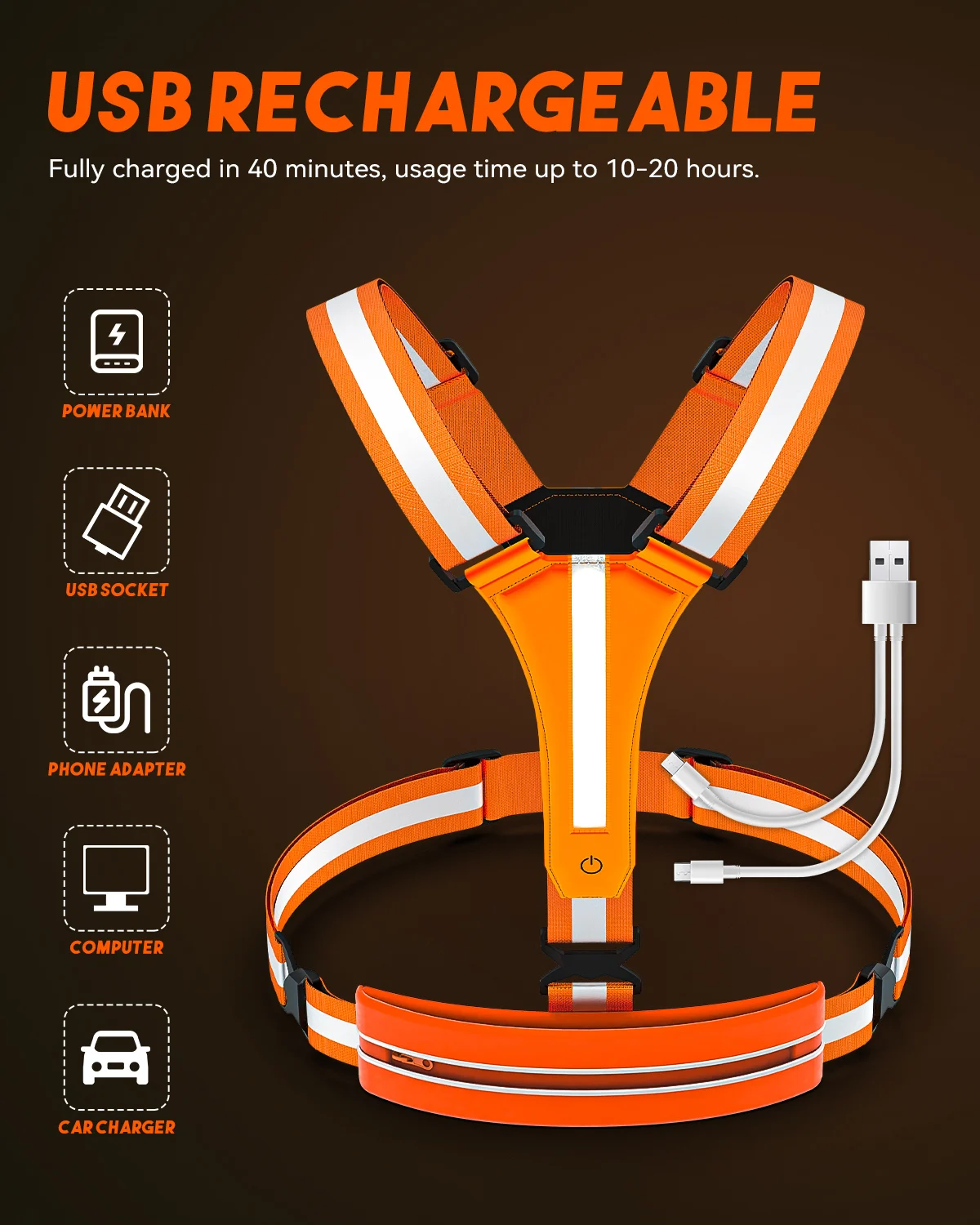 LED Reflective Vest Cycling Reflective Safety Vest Electric Scooter Flashing Vest USB Rechargeable LED Vest Running Jogging Fish