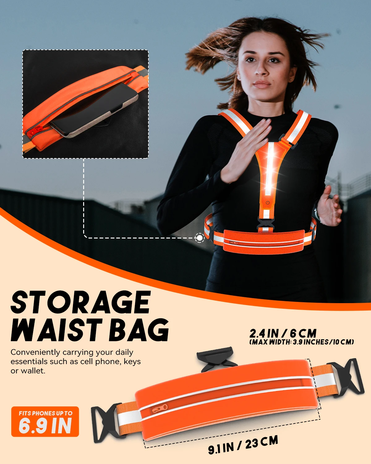 LED Reflective Vest Cycling Reflective Safety Vest Electric Scooter Flashing Vest USB Rechargeable LED Vest Running Jogging Fish
