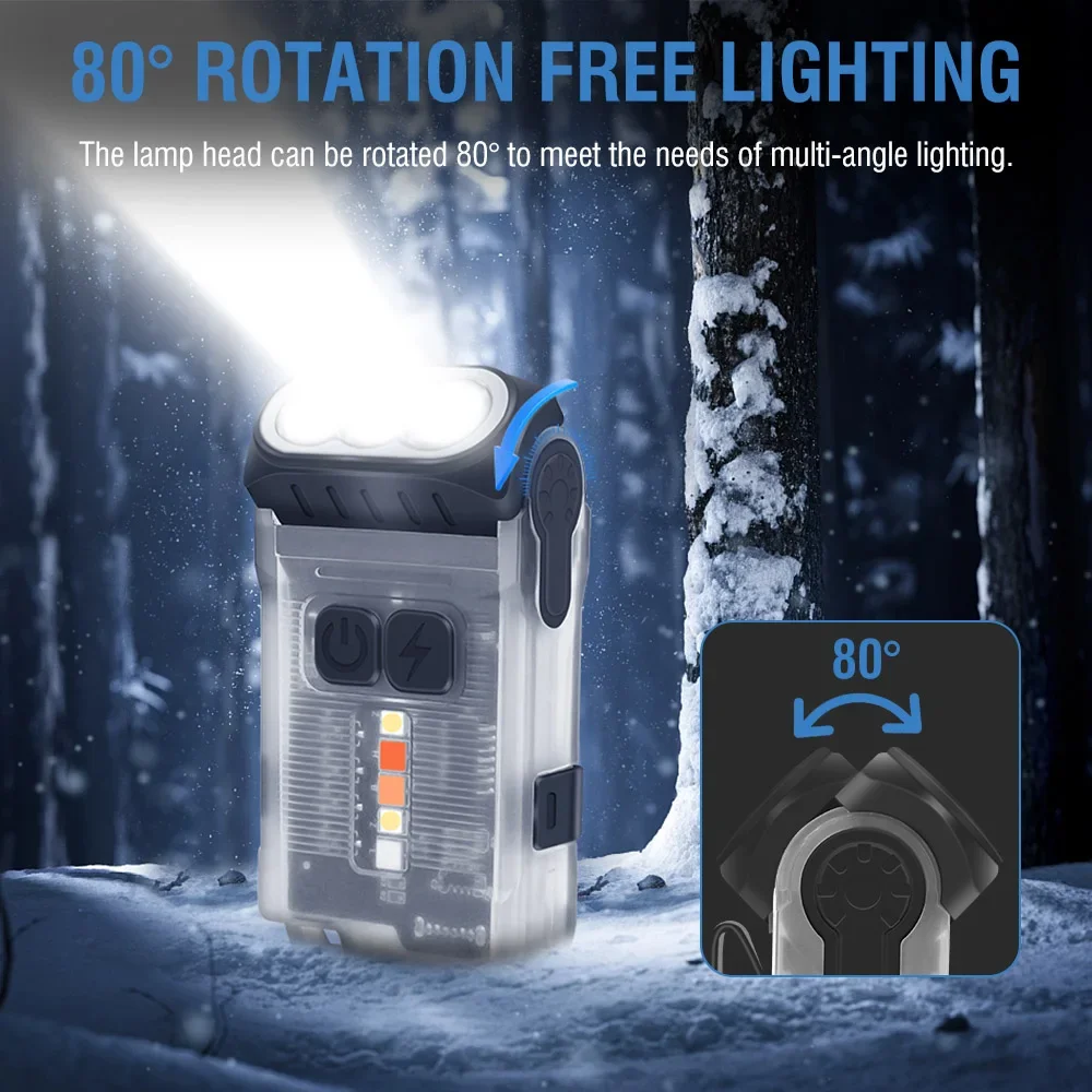 BORUiT V15 Work LED Flashlight Keychain Powerful USB-C Rechargeable Lamp Fishing Tiki Spotlight Waterproof Camping Torch