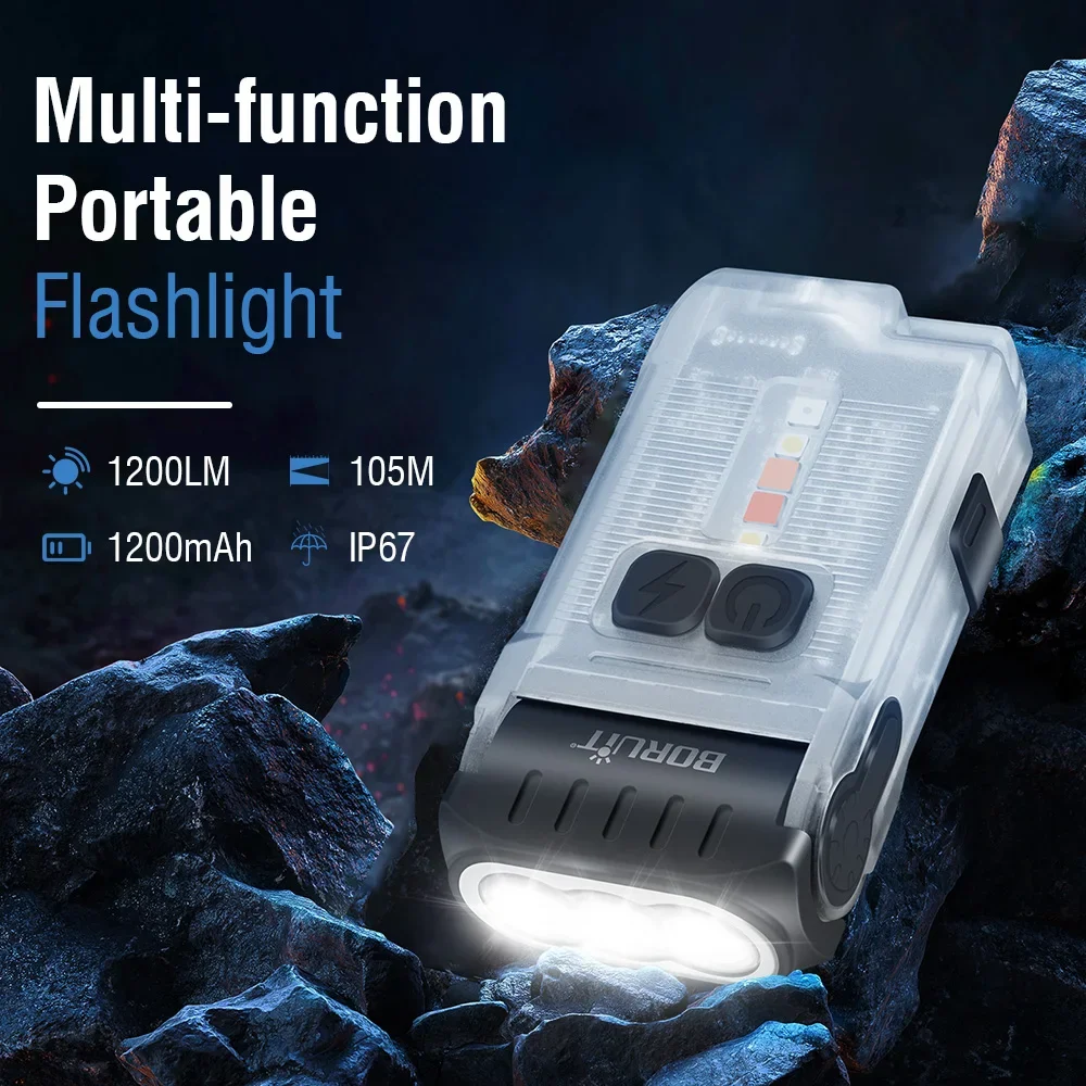 BORUiT V15 Work LED Flashlight Keychain Powerful USB-C Rechargeable Lamp Fishing Tiki Spotlight Waterproof Camping Torch